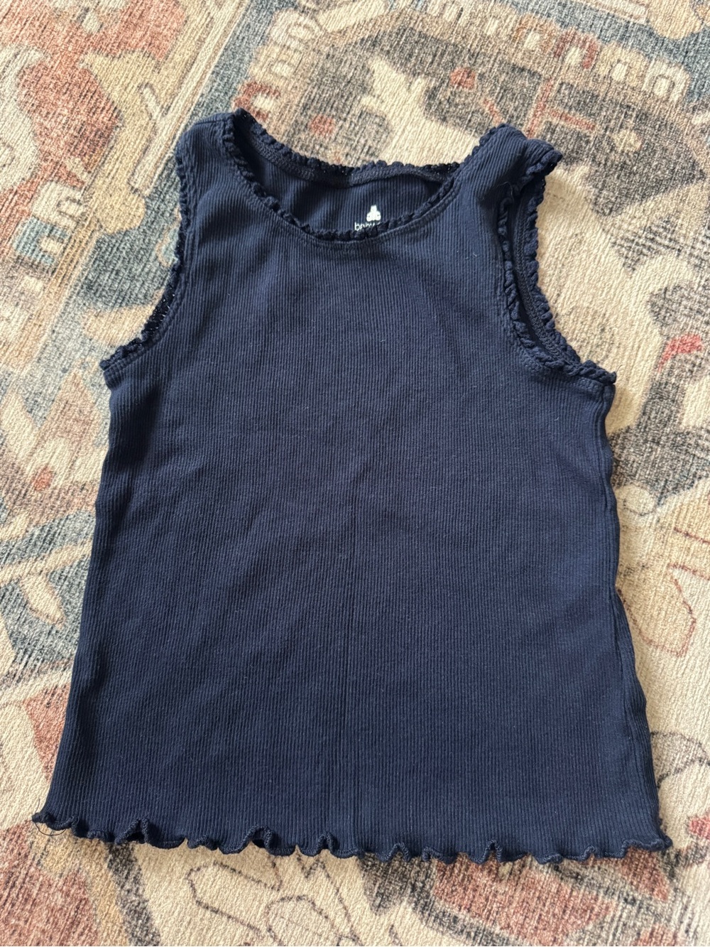 GAP Girls Navy Ribbed Tank with Lettuce Hem